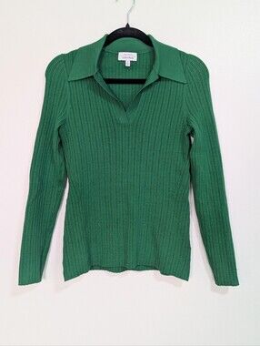 & Other Stories Paris Atelier Green Ribbed Wool Polo Sweater Medium